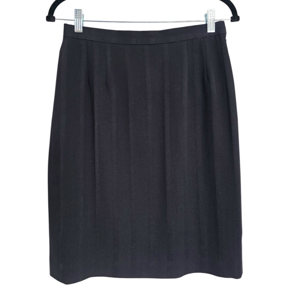 Vintage Aquascutum 29" Waist Black Striped Wool Pencil Skirt 10 Mini